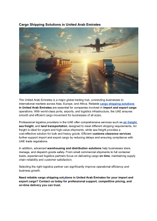 Cargo Shipping Solutions in United Arab Emirates