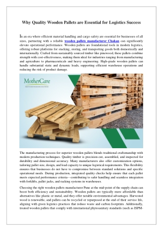 Why Quality Wooden Pallets are Essential for Logistics Success