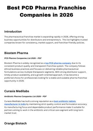 Best PCD Pharma Franchise Companies in 2026