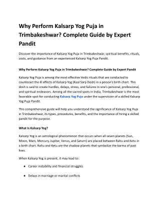 Why Perform Kalsarp Yog Puja in Trimbakeshwar_ Complete Guide by Expert Pandit