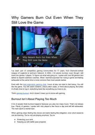 Why Gamers Burn Out Even When They Still Love the Game