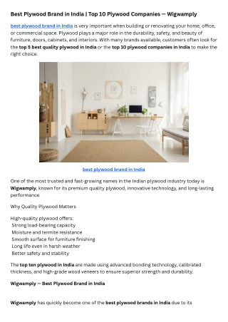 Best Plywood Brand in India | Top 10 Plywood Companies - Wigwamply