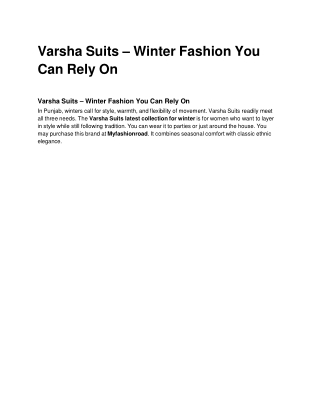 Varsha Suits – Winter Fashion You Can Rely On