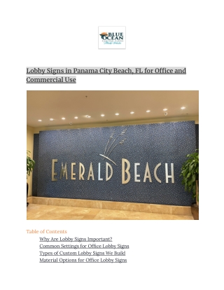 Lobby Signs in Panama City Beach, FL for Office and Commercial Use