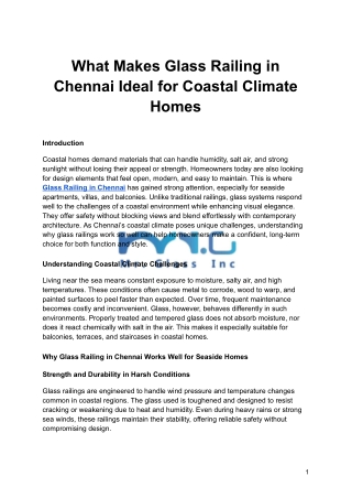 What Makes Glass Railing in Chennai Ideal for Coastal Climate Homes