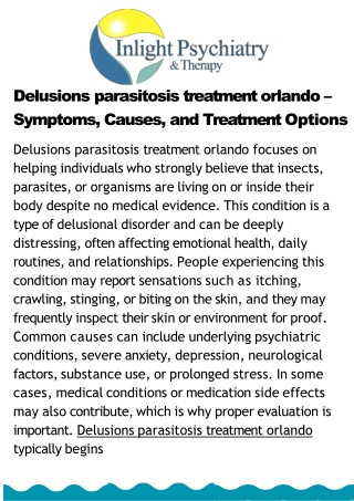 Delusions Parasitosis Treatment Orlando – Mental Health Care Support