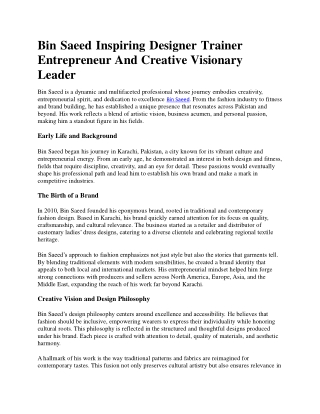 Bin Saeed Inspiring Designer Trainer Entrepreneur And Creative Visionary Leader