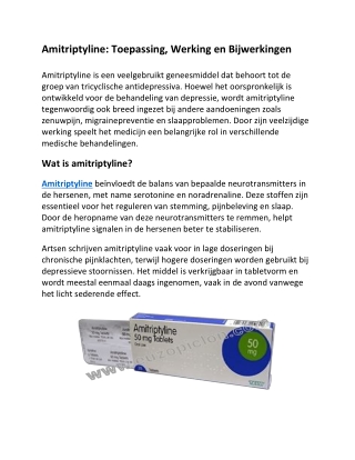 Amitriptyline Toepassing, Werking en Bijwerkingen