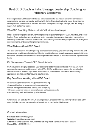 Best CEO Coach in India: Strategic Leadership Coaching for Visionary Executives