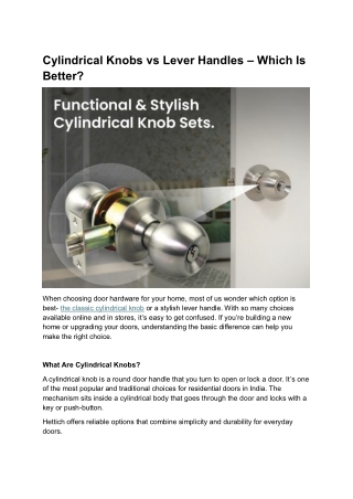 Cylindrical Knobs vs Lever Handles – Which Is Better?