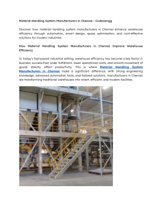 How Material Handling System Manufacturers in Chennai Improve Warehouse Efficiency