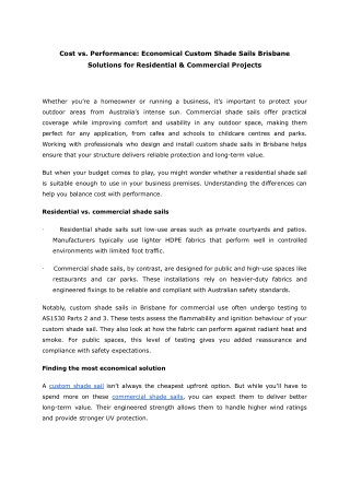 Cost vs. Performance Economical Custom Shade Sails Brisbane Solutions for Residential & Commercial Projects