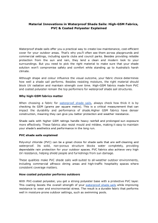 Material Innovations in Waterproof Shade Sails_ High-GSM Fabrics, PVC & Coated Polyester Explained
