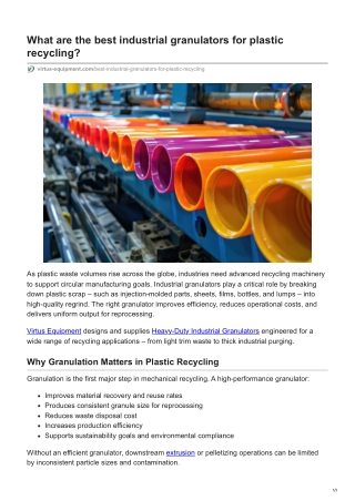 What Are the Best Industrial Granulators for Plastic Recycling