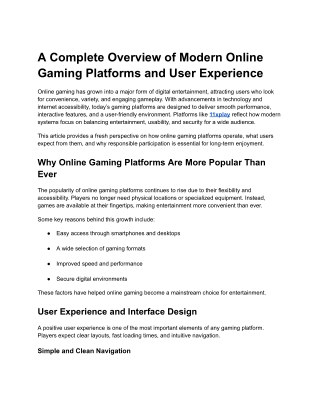 A Complete Overview of Modern Online Gaming Platforms and User Experience
