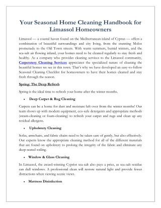 Your Seasonal Home Cleaning Handbook for Limassol Homeowners