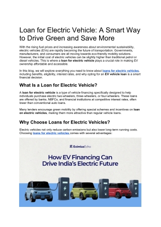 Electric Vehicle Loan for Smart, Affordable & Eco-Friendly Driving