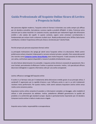Guida Professionale all’Acquisto Online Sicuro di Levitra e Propecia in Italia