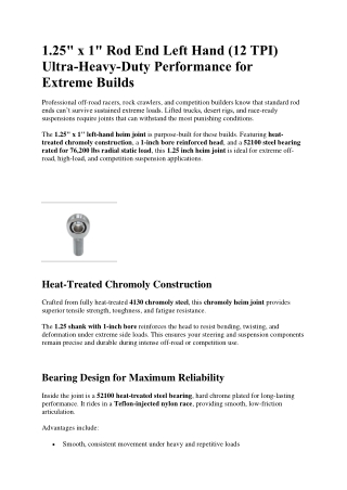 11.25 x 1 Rod End Left Hand (12 TPI) Ultra-Heavy-Duty Performance for Extreme Builds