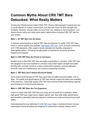 Common Myths About CRS TMT Bars Debunked_ What Really Matters