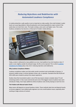 Reducing Rejections and Redeliveries with Automated Loudness Compliance