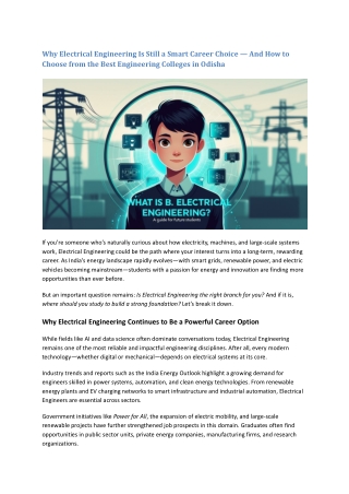 Why Electrical Engineering Is Still a Smart Career Choice — And How to Choose from the Best Engineering Colleges in Odis