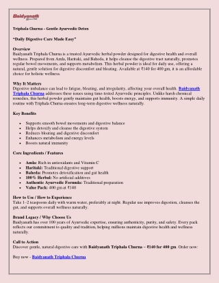 Ayurvedic Digestive Care Explained – Baidyanath Triphala Churna PDF