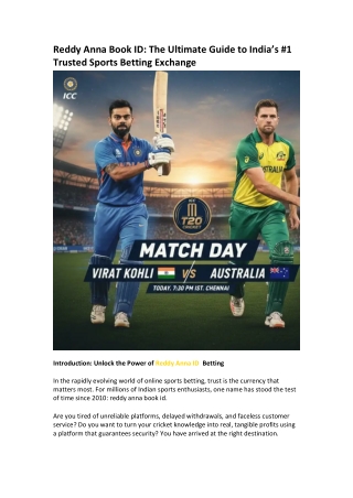 Reddy Anna Book ID The Ultimate Guide to India’s #1 Trusted Sports Betting Exchange