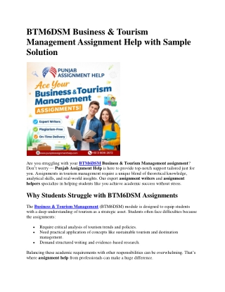 BTM6DSM Business & Tourism Management Assignment Help with Sample Solution