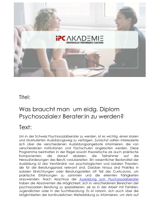 Ausbildung zum Psychosozialberater