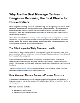 Why Are the Best Massage Centres in Bangalore Becoming the First Choice for Stress Relief_