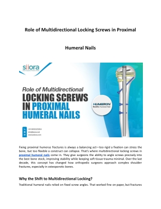 Role of Multidirectional Locking Screws in Proximal Humeral Nails