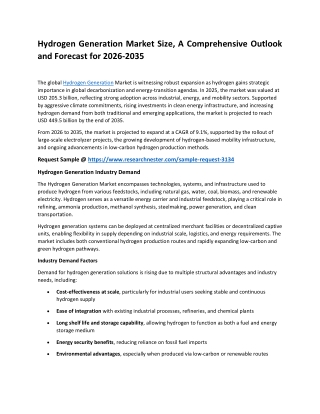 Hydrogen Generation Market: Analysis of Present and Future Growth | 2035