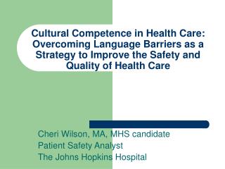 Cultural Competence in Health Care: Overcoming Language Barriers as a Strategy to Improve the Safety and Quality of Heal