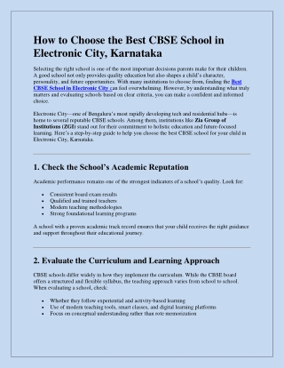 How to Choose the Best CBSE School in Electronic City