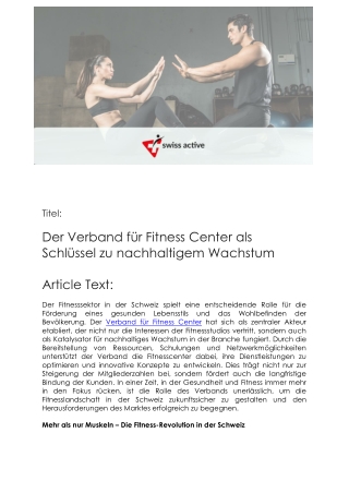 Verband für Fitness Center