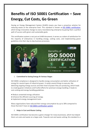 Benefits of ISO 50001 Certification – Save Energy, Cut Costs, Go Green