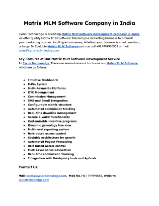 Matrix MLM Software Company in India
