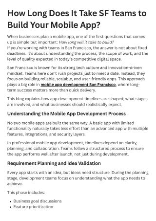 How Long Does It Take SF Teams to Build Your Mobile App