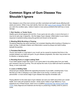 Common Signs of Gum Disease You Shouldn’t Ignore