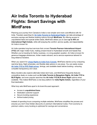 Air India Canada to India Flights | Best Deals