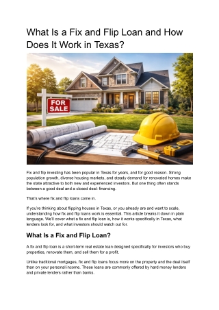 What Is a Fix and Flip Loan and How Does It Work in Texas?
