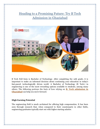 Heading to a Promising Future: Try B Tech Admission in Ghaziabad
