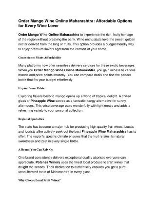 Order Mango Wine Online Maharashtra Affordable Options for Every Wine Lover