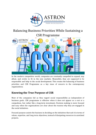 Balancing Business Priorities While Sustaining a CSR Programme