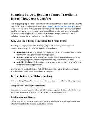 Complete Guide to Renting a Tempo Traveller in Jaipur_ Tips, Costs & Comfort