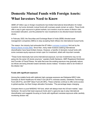 Domestic Mutual Funds with Foreign Assets: What Investors Need to Know