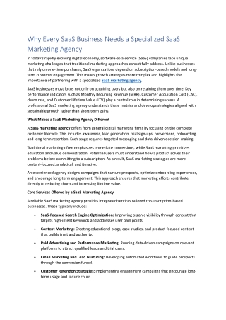 Why Every SaaS Business Needs a Specialized SaaS Marketing Agency