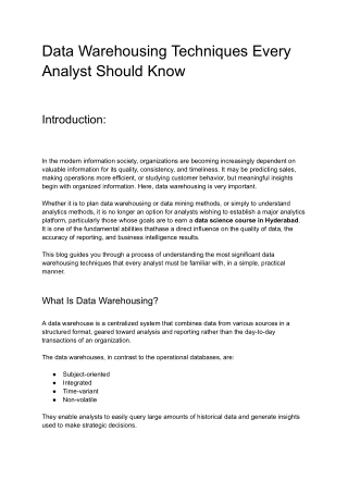 Data Warehousing Techniques Every Analyst Should Know