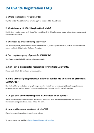 LSI USA ‘26 Registration FAQs